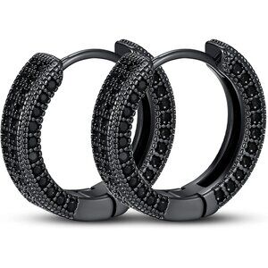Unisex Black Garnet Sapphire Emerald Cubic Zirconia Diamond Huggie Earrings